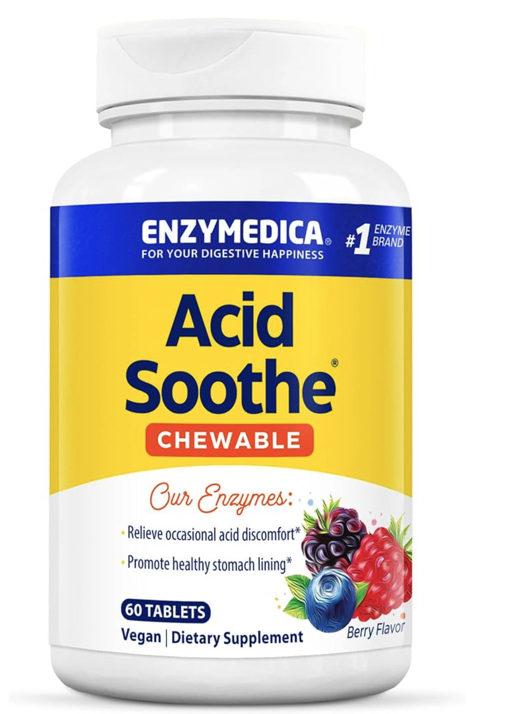 Enzymedica Acid Soothe Chewable, trávicí enzymy, 60 žvýkacích tablet