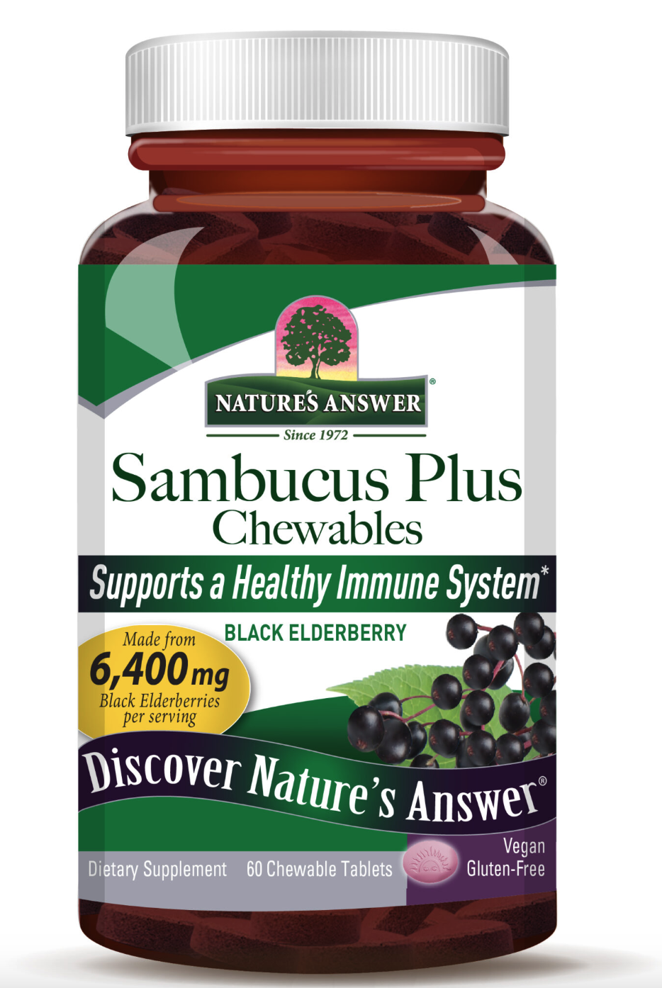 Nature's Answer Sambucus Plus Chewables, černý bez, 60 žvýkacích tablet