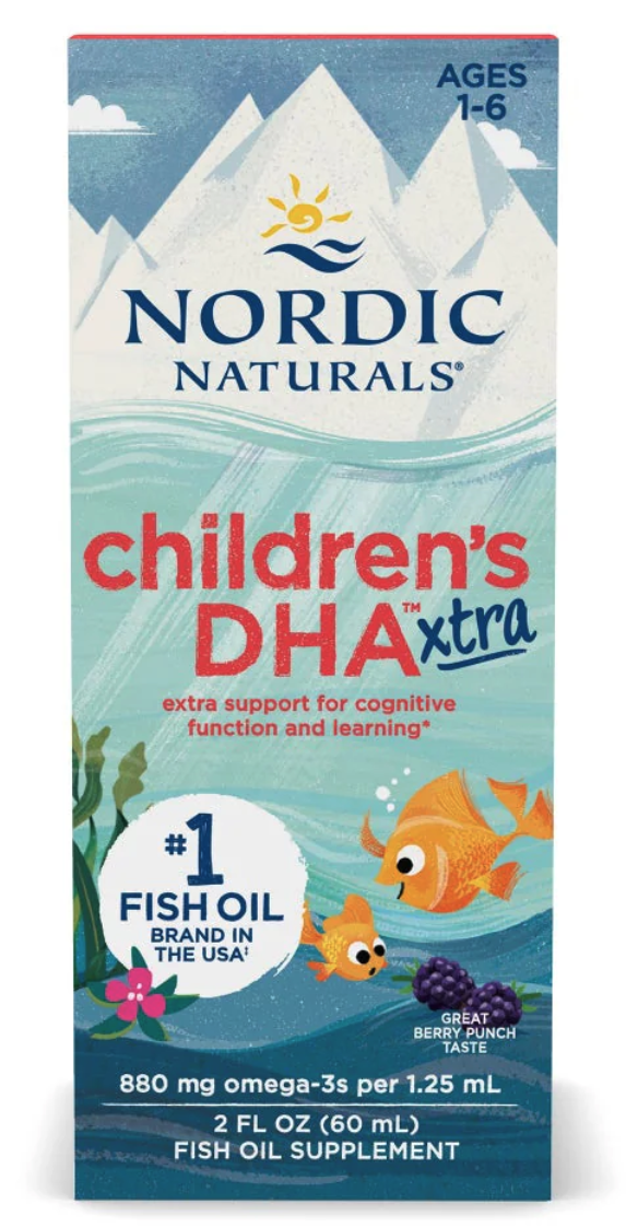 Nordic Naturals Children's DHA'xtra fish oil, Omega-3 rybí olej pro děti, lesní plody, 880 mg, 60 ml