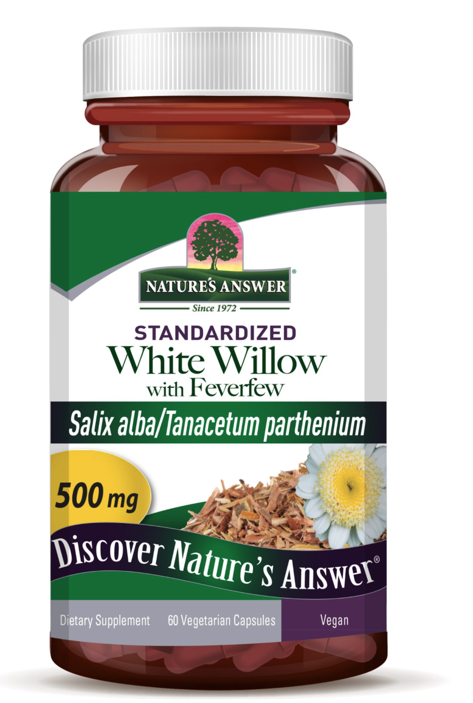 Nature's Answer White Willow with Feverfew, vrba bílá, extrakt z kůry, 500 mg, 60 kapslí