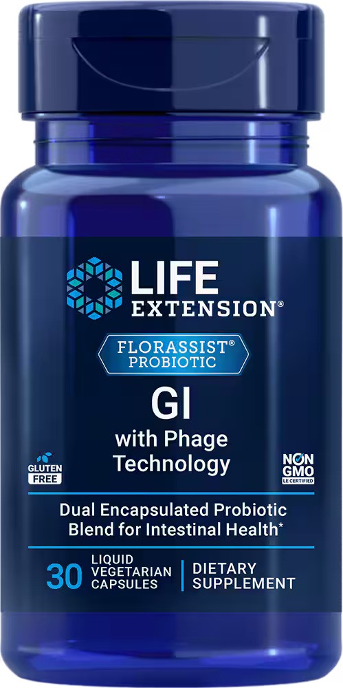 Life Extension Florassist Probiotikum GI s technologií Phage, probiotika, 30 tekutých rostlinných kapslí