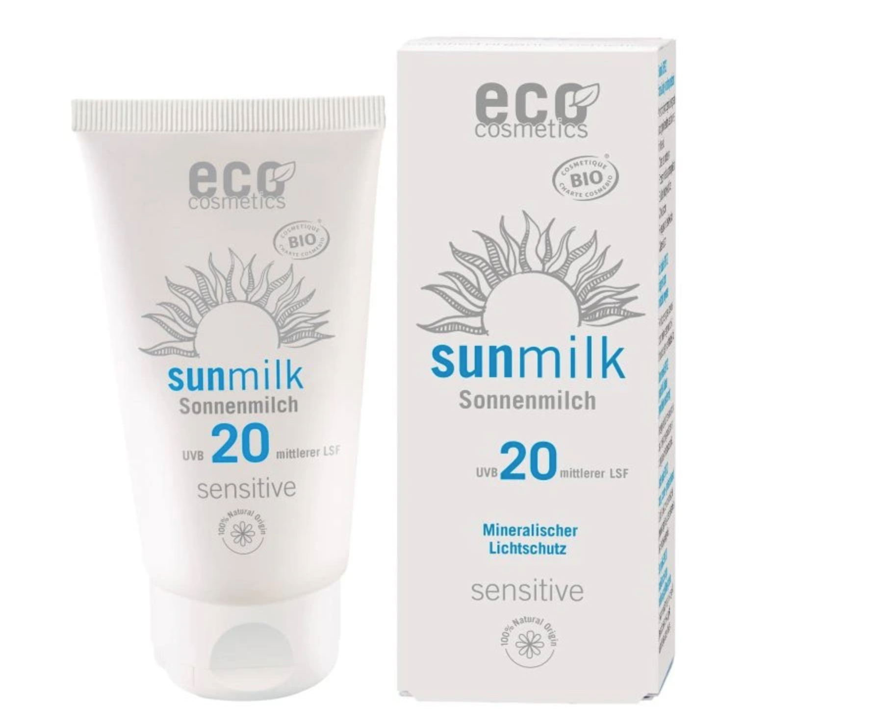 Eco Cosmetics Sun Milk Sensitive, opalovací mléko  SPF 20, BIO, 75 ml