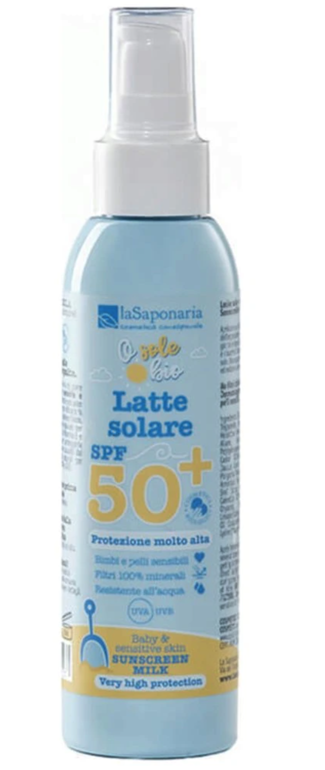 laSaponaria Latte Solare, opalovací mléko pro děti a citlivou pokožku SPF 50+, BIO, 125 ml