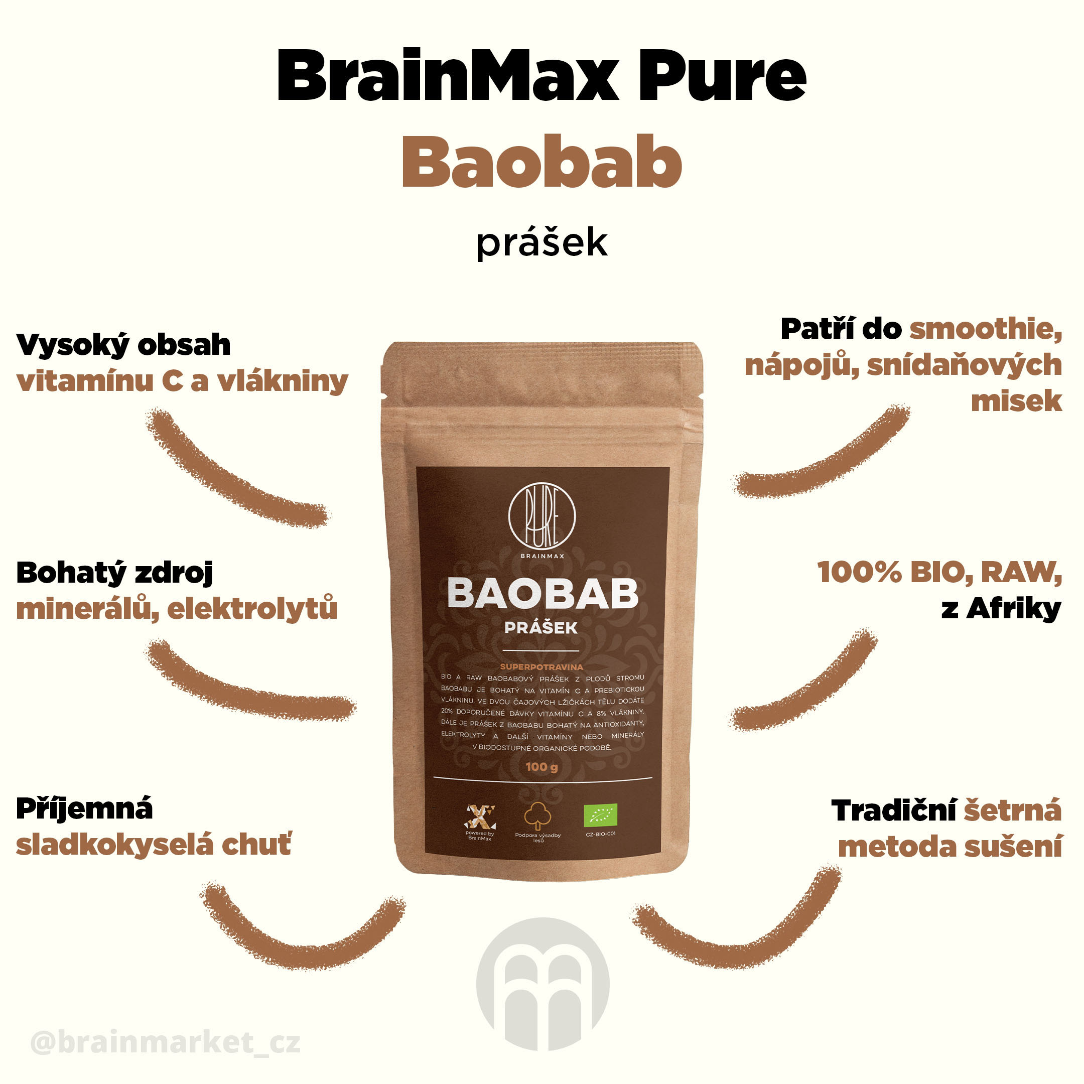 BrainMax Pure Baobab BIO prášek, 100 g Obrázek