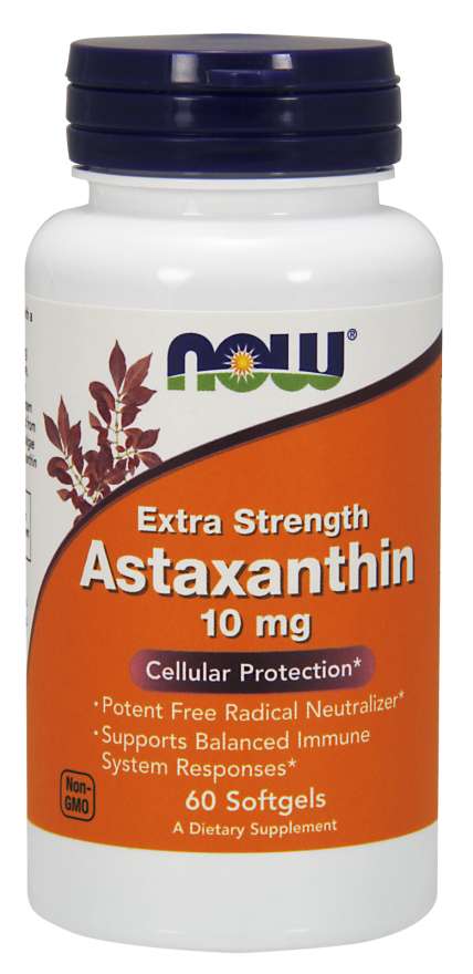 Now Astaxanthin 10 mg 60 softgel kapslí Obrázek