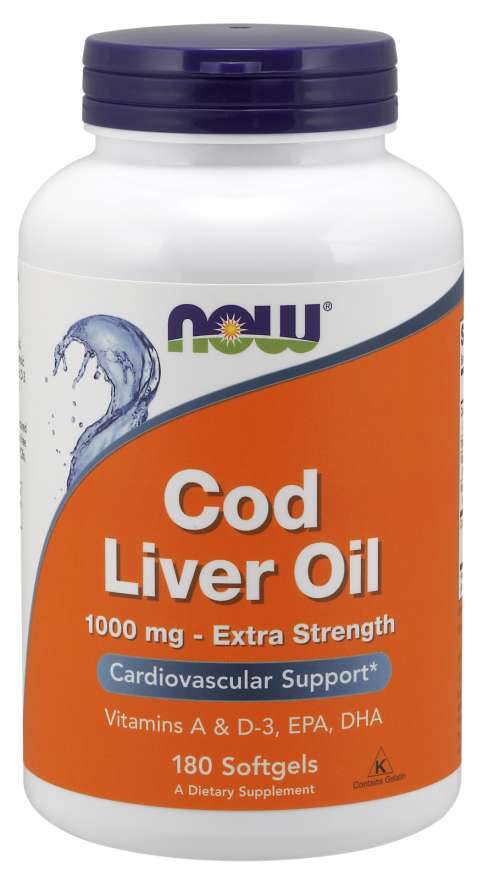Now® Foods NOW Cod Liver Oil (omega 3, olej z tresčích jater), 1000 mg, 180 softgel kapslí Obrázek