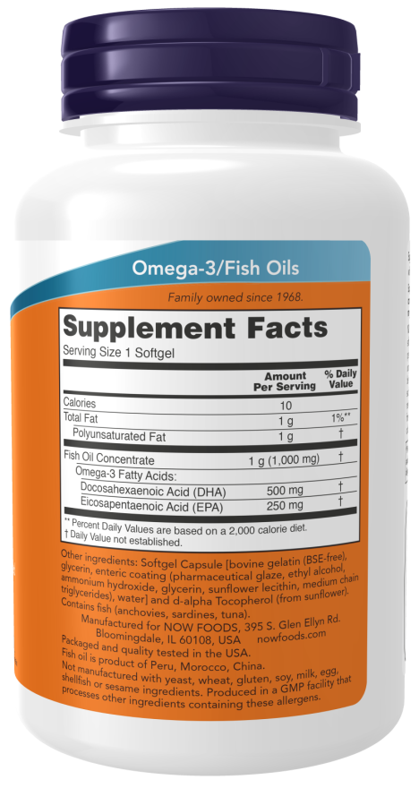 Now® Foods NOW DHA-500, 500 DHA/250 EPA, Omega 3, 180 softgelových kapslí Obrázek