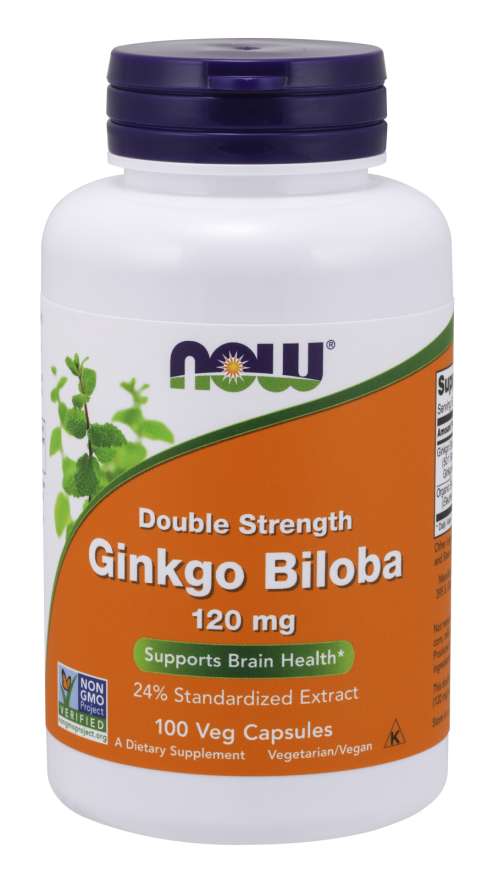 Now® Foods NOW Ginkgo Biloba Double Strenght, 120 mg, 100 rostlinných kapslí Obrázek