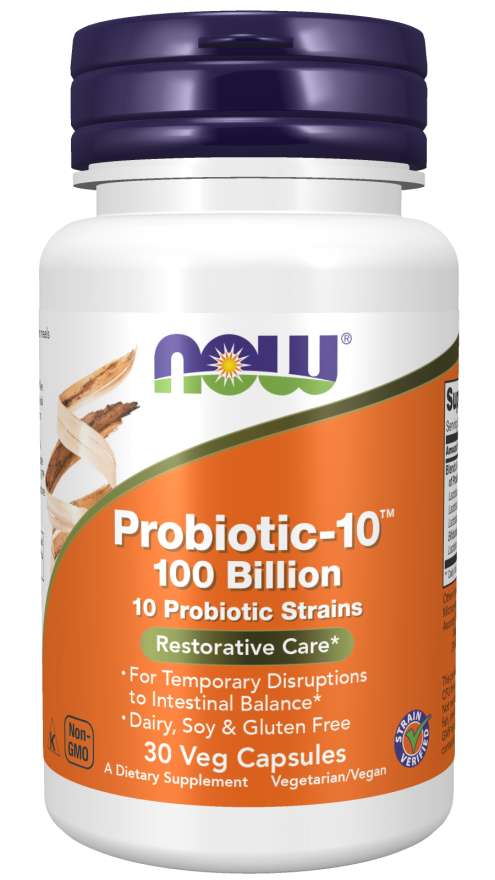 Now® Foods NOW Probiotic-10, probiotika, 100 miliard CFU, 10 kmenů, 30 rostlinných kapslí Obrázek
