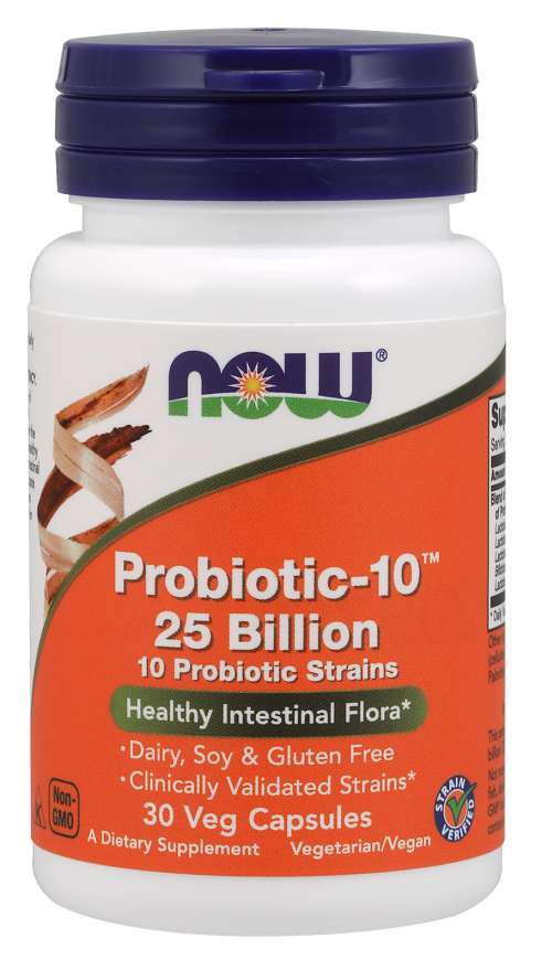 Now® Foods NOW Probiotic-10, probiotika, 25 miliard CFU, 10 kmenů, 30 rostlinných kapslí Obrázek