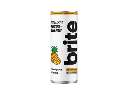 Brite Natural Energy Drink Ananas Mango, Bevanda energetica gassata, Ananas e mango, 330 ml