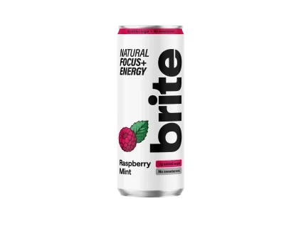 Brite Natural Energy Drink Lampone e Menta, Bevanda energetica gassata, Lampone e menta, 330 ml