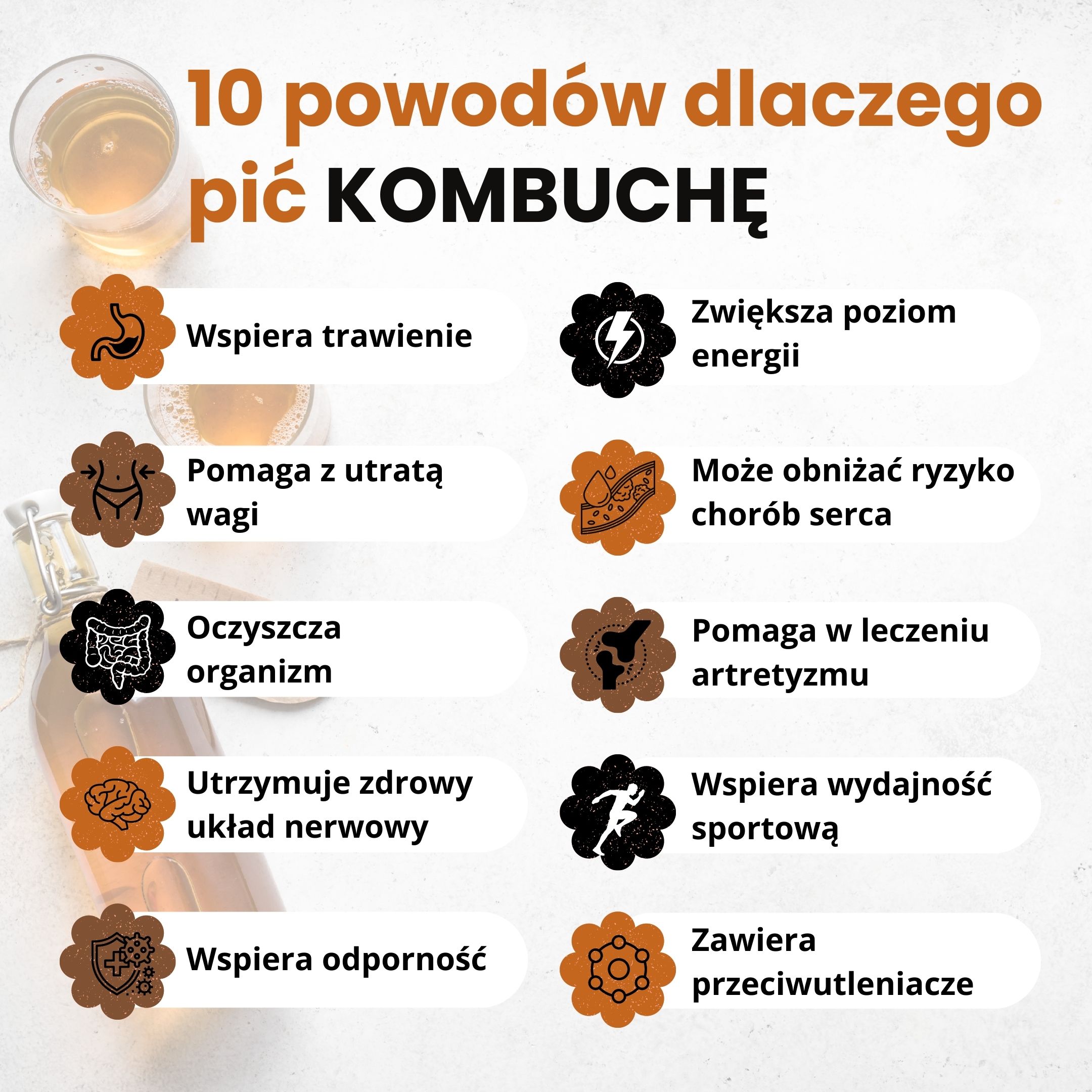 Kombucha - fermentowany napój na lepsze trawienie i zdrowie jelit.