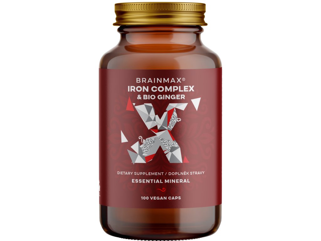 BrainMax Iron Complex, železo bisglycinát, 25 mg, 100 rostlinných kapslí Obrázek