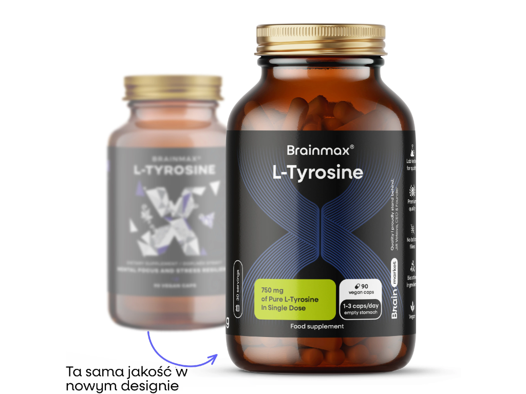 BrainMax L-Tyrosine, L-tyrosin, 750 mg, 90 Kapsułek Roślinnych