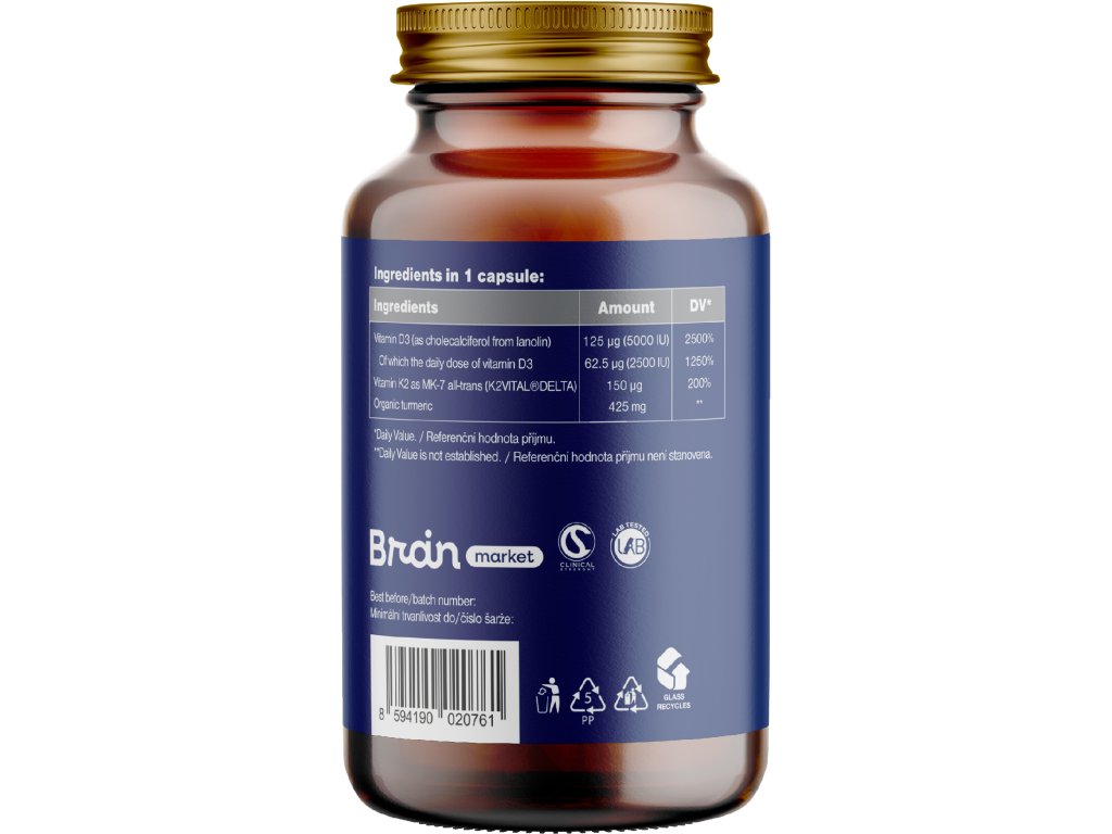 BrainMax Vitamin D3 & K2, D3 5000 IU / K2 jako MK7 150 mcg, 100 rostlinných kapslí Obrázek