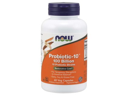 NOW Probiotic 10, probiotika, 100 miliard CFU, 10 kmenů, 60 rostlinných kapslí