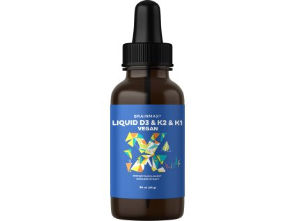 BrainMax Wegański płyn D3 & K2 & K1, 30 ml  Witaminy na kości, zęby, mięśnie i odporność z MCT do wchłaniania, 30 dawek, suplement diety