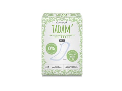 Podpaski TADAM Dermo sensitive z bawełny organicznej, maxi normal, 18 szt.  Delikatna i wygodna ochrona