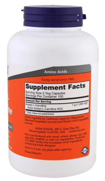 Now® Foods NOW Acetyl-L-Carnitine 500 mg, 100 kapslí Obrázek