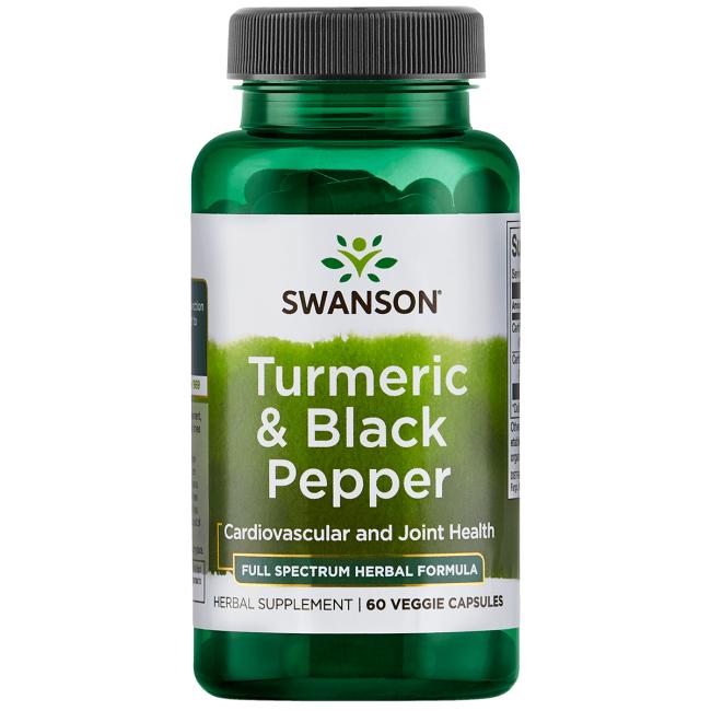 Swanson Turmeric & Black Pepper (Kurkuma a černý pepř), 60 rostlinných kapslí