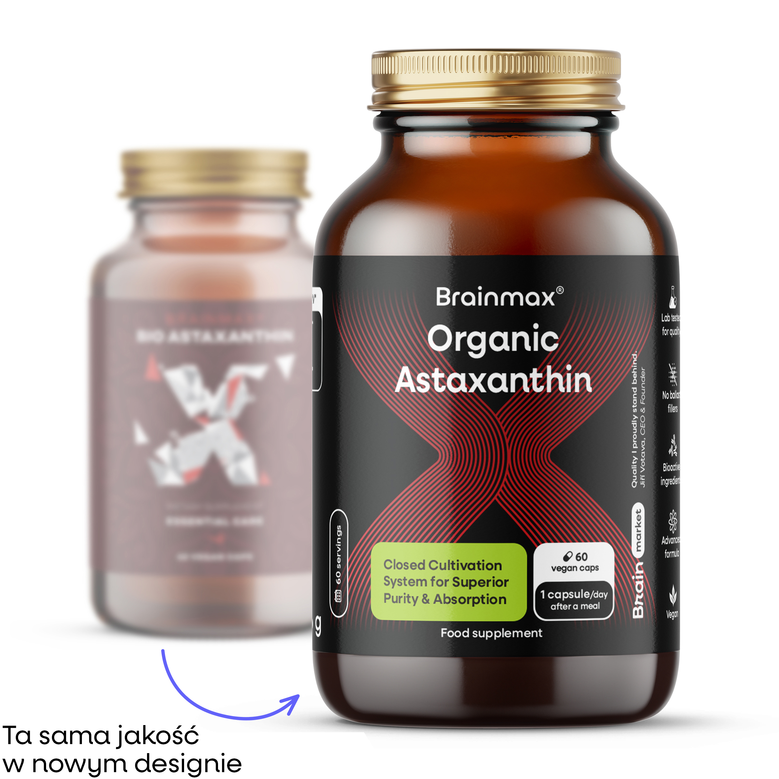 BrainMax Organic Astaxanthin (Astaksantyna), 8 mg, 60 kapsułek roślinnych