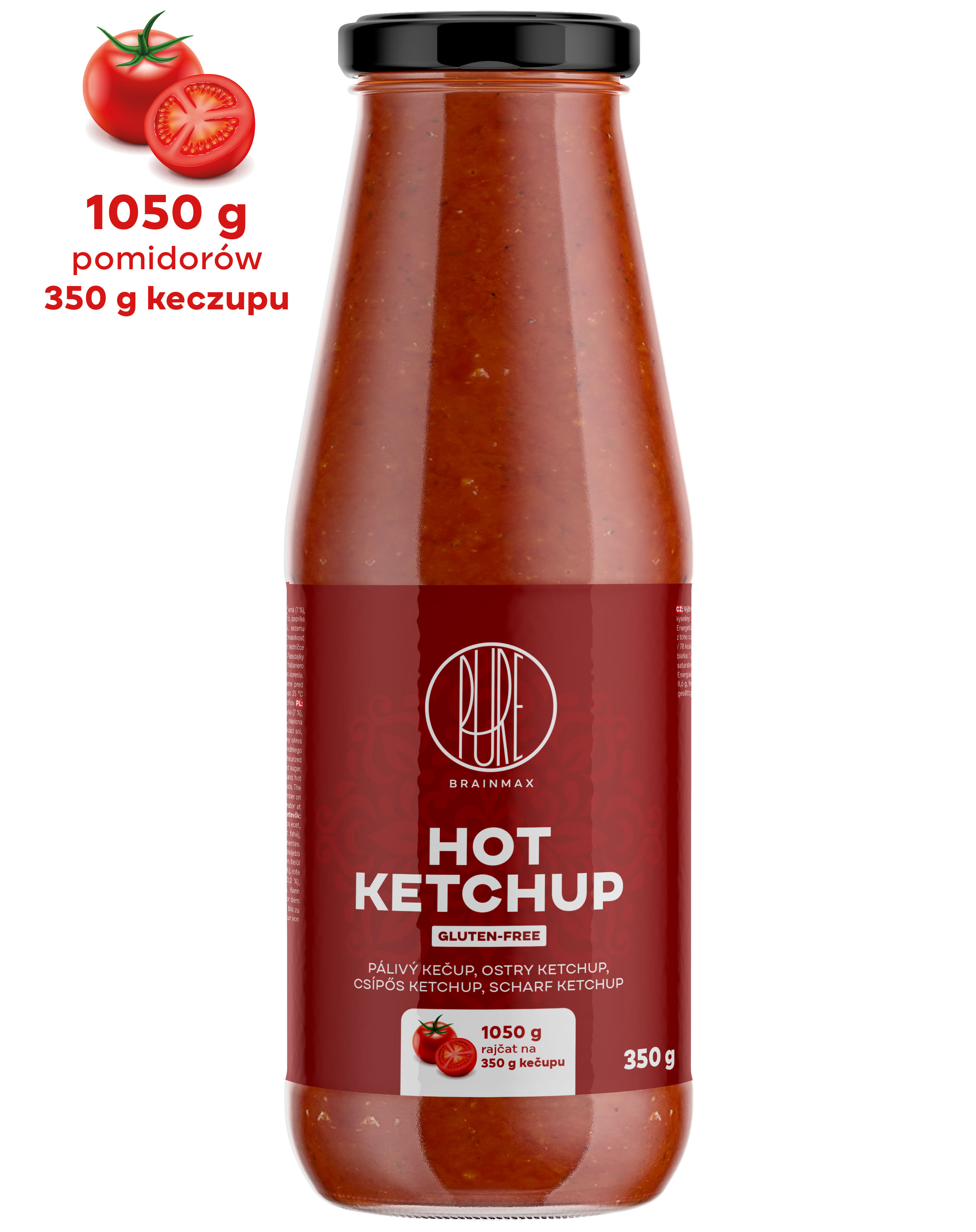 BrainMax Pure Ketchup, hot (ostrý kečup), 350 g