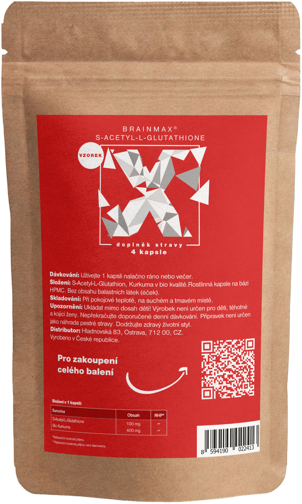 BrainMax S-Acetyl-L-Glutathione, SAG, 100 mg PRÓBKA, 4 kapsułki roślinne
