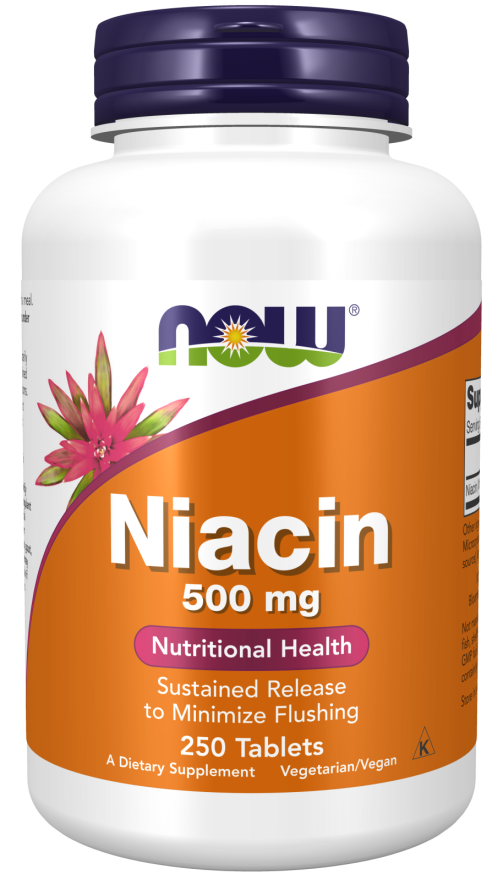 NOW® Foods NOW Niacin (B3-vitamin), 500 mg, 250 tabletta