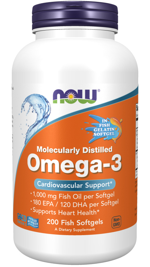 Now® Foods NOW Omega-3, molekulárně destilované, 200 rybích kapslí