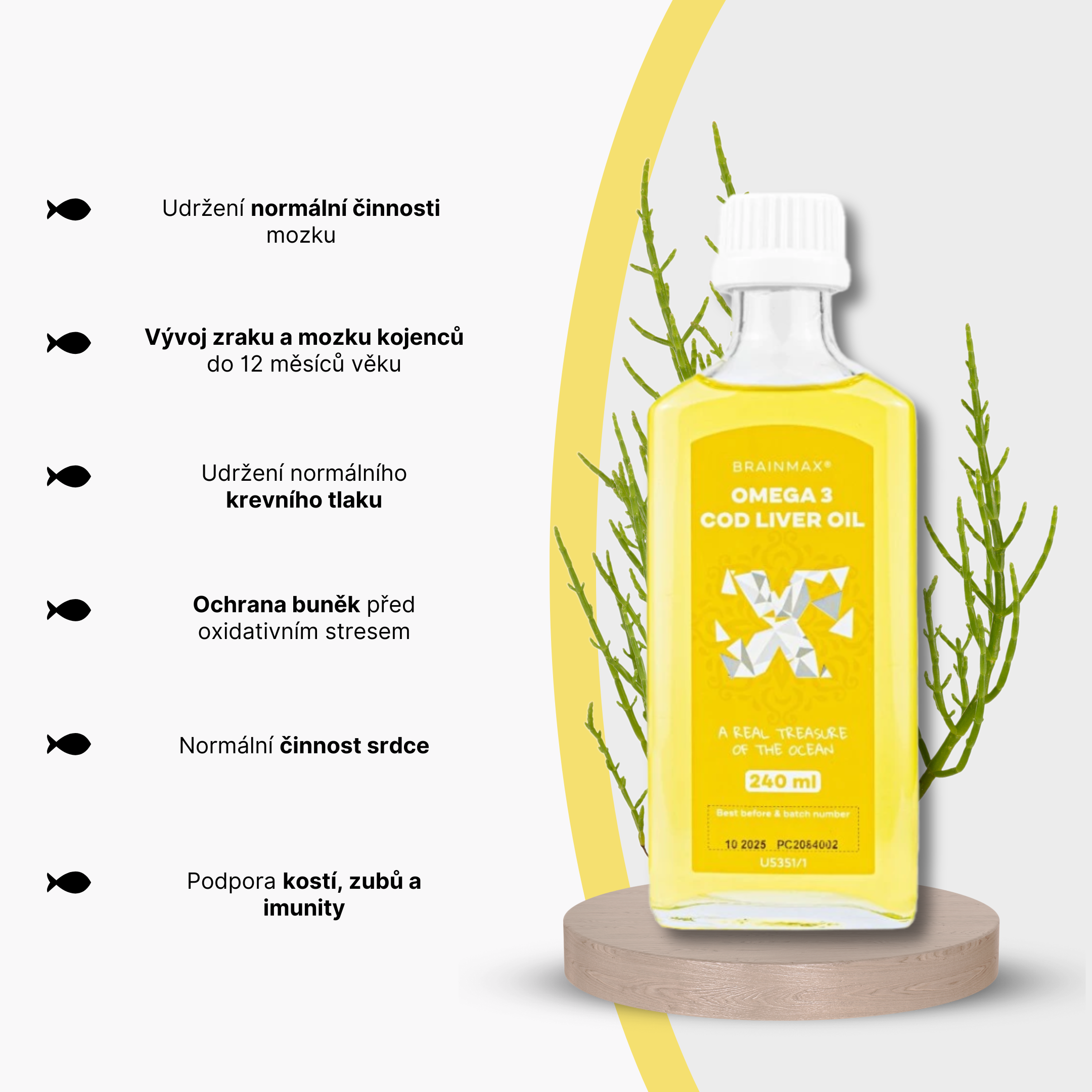 BrainMax Omega 3, Olej z tresčích jater, citrón, 240 ml Obrázek