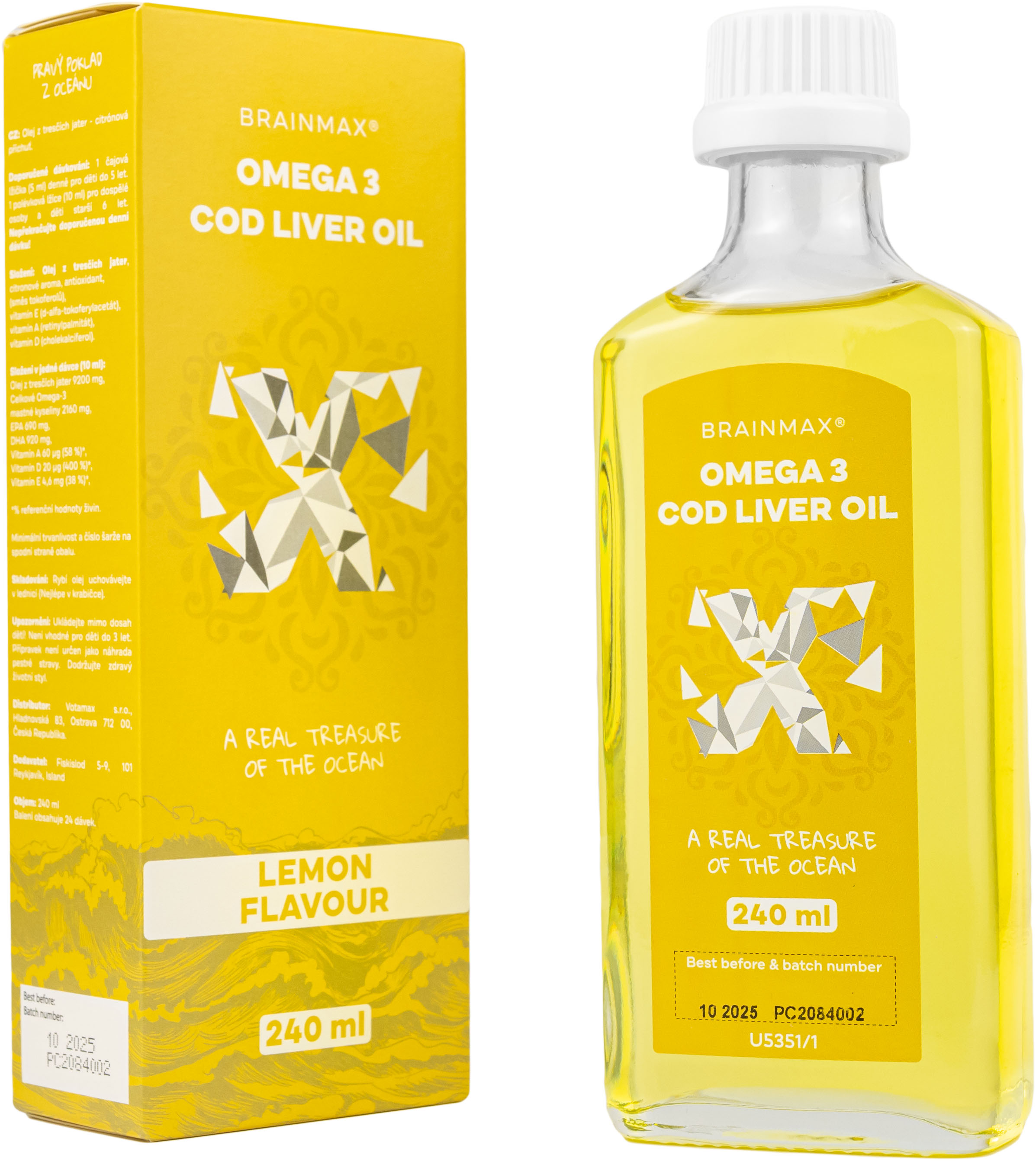 BrainMax Omega 3, Olej z tresčích jater, citrón, 240 ml Obrázek