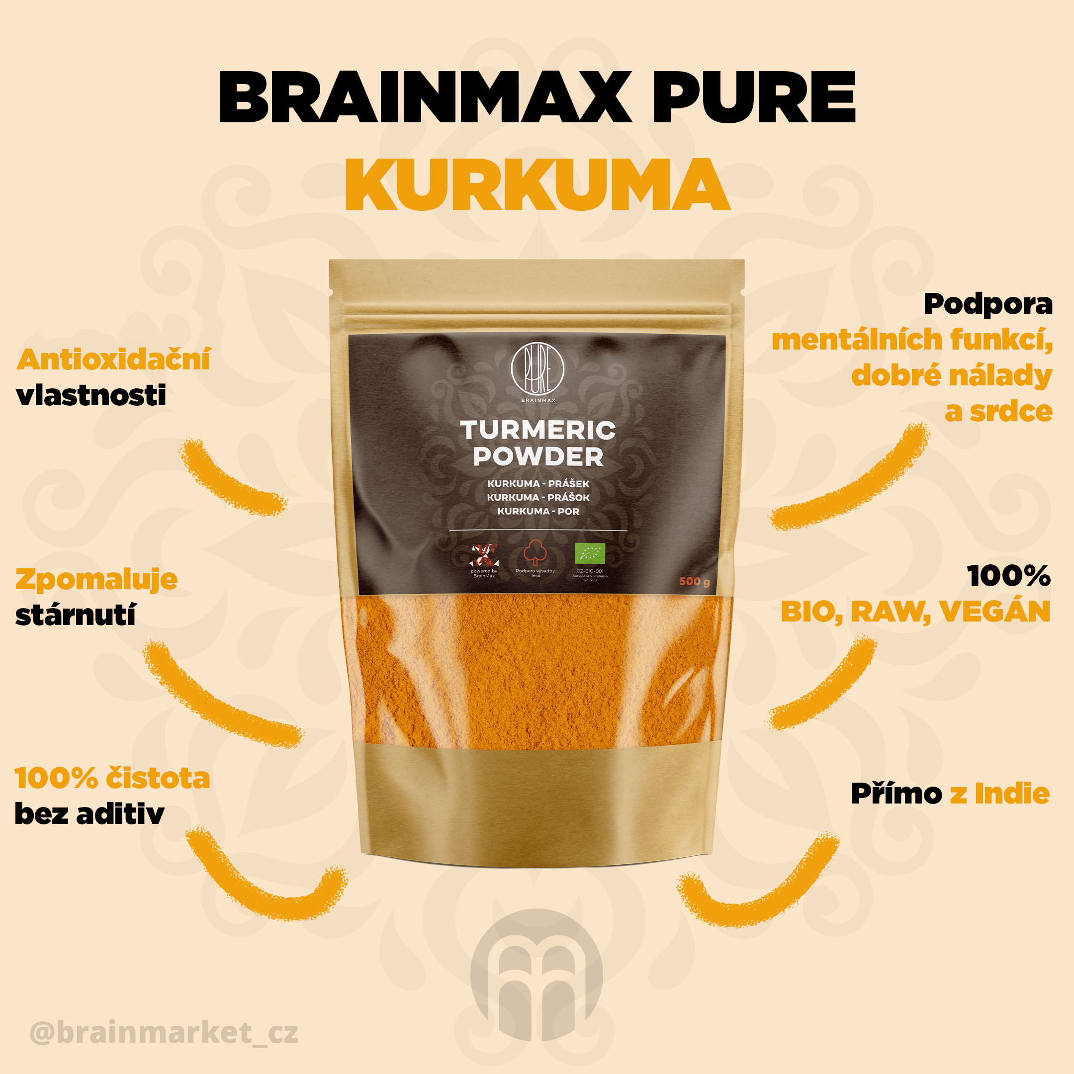 BrainMax Pure Kurkuma BIO prášek, 500 g Obrázek