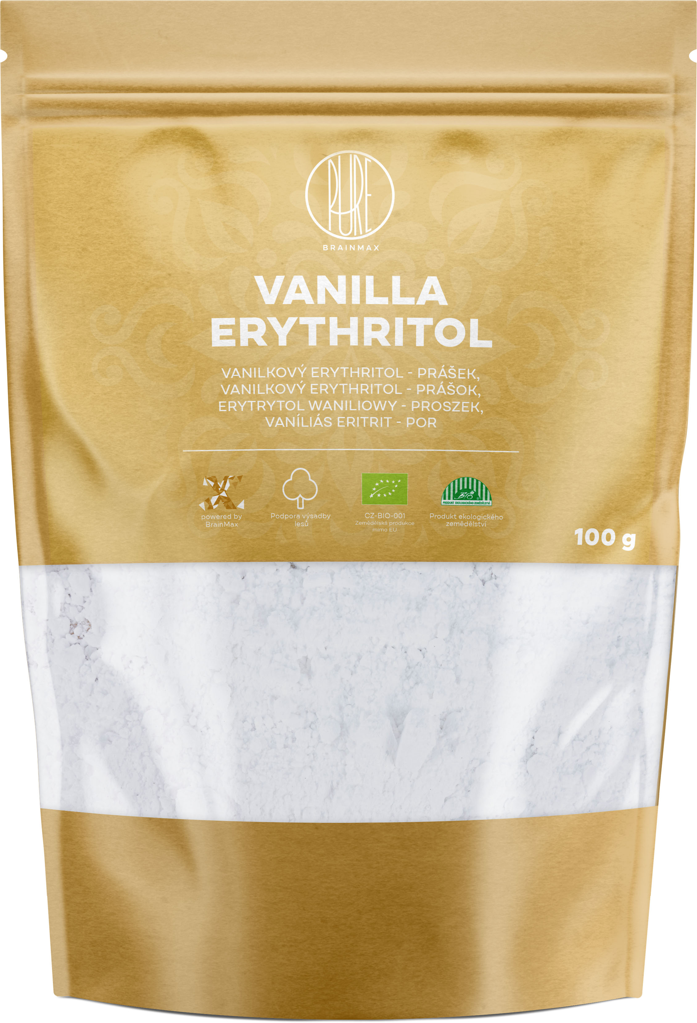 BrainMax Pure Erythritol Vanilka, moučka, BIO, 100 g