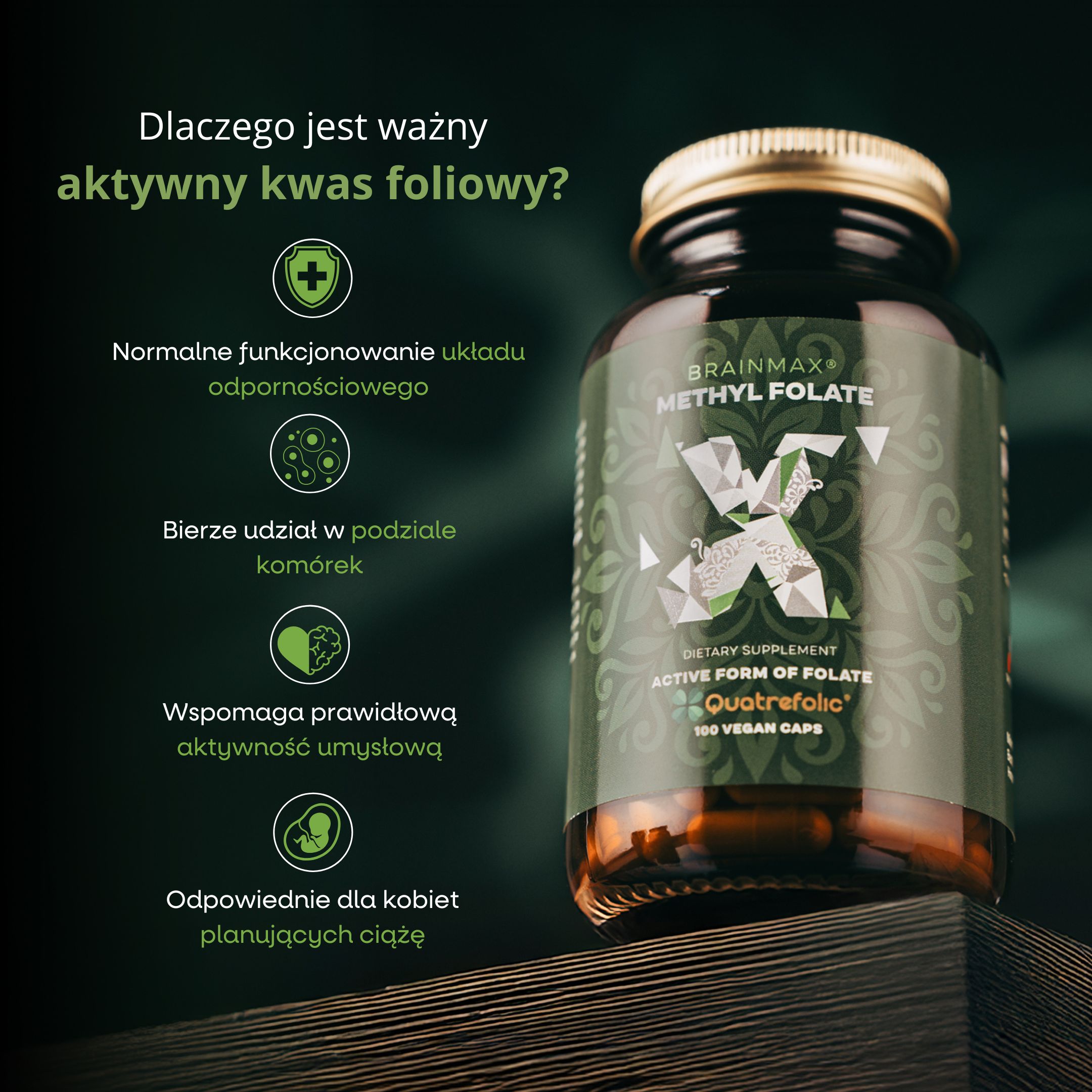BrainMax Methyl Folate, Kyselina listová v aktivní formě, 400 mcg, 100 rostlinných kapslí