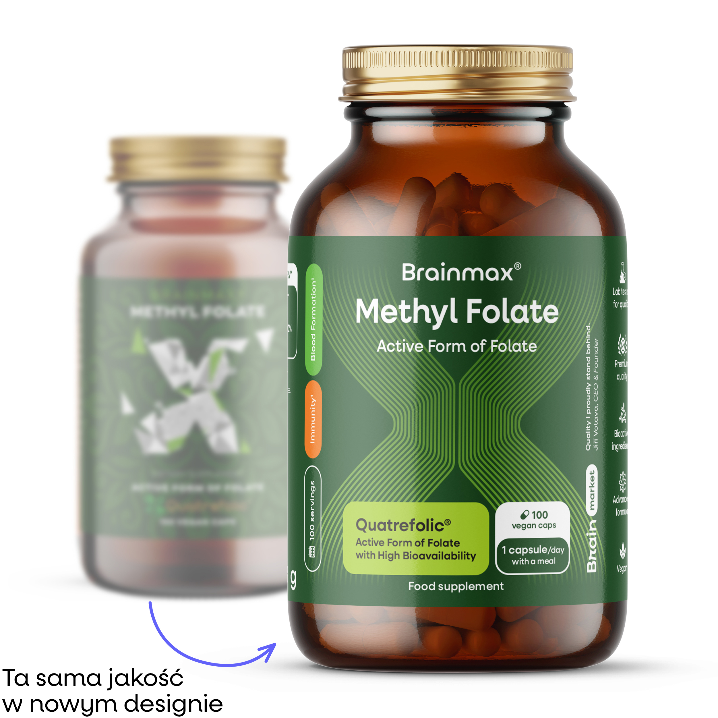 BrainMax Methyl Folate, Aktywny kwas foliowy w formie aktywnej, 400 mcg, 100 kapsułek roślinnych