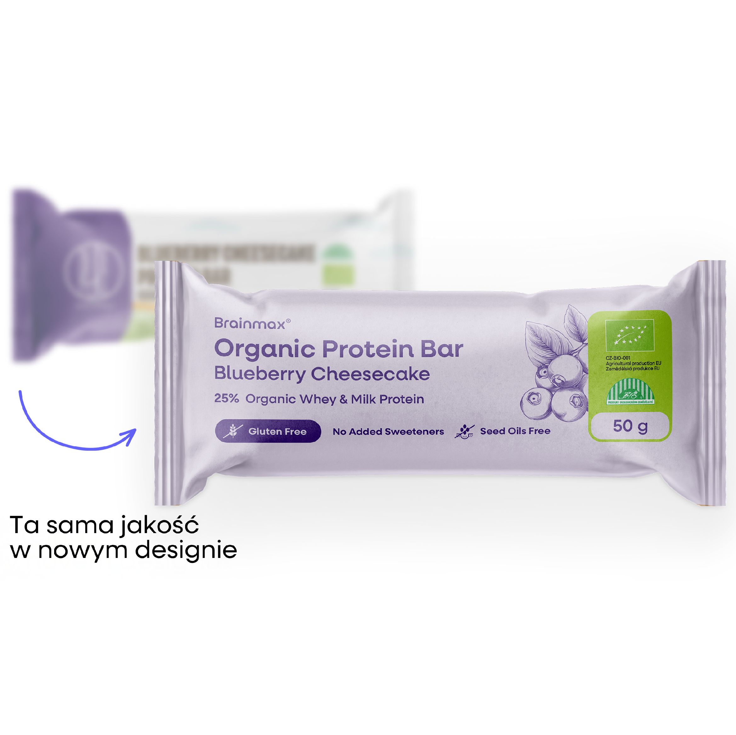 BrainMax Pure® Blueberry Cheesecake Protein Bar, Baton proteinowy, Jagodowy sernik, BIO, 60 g