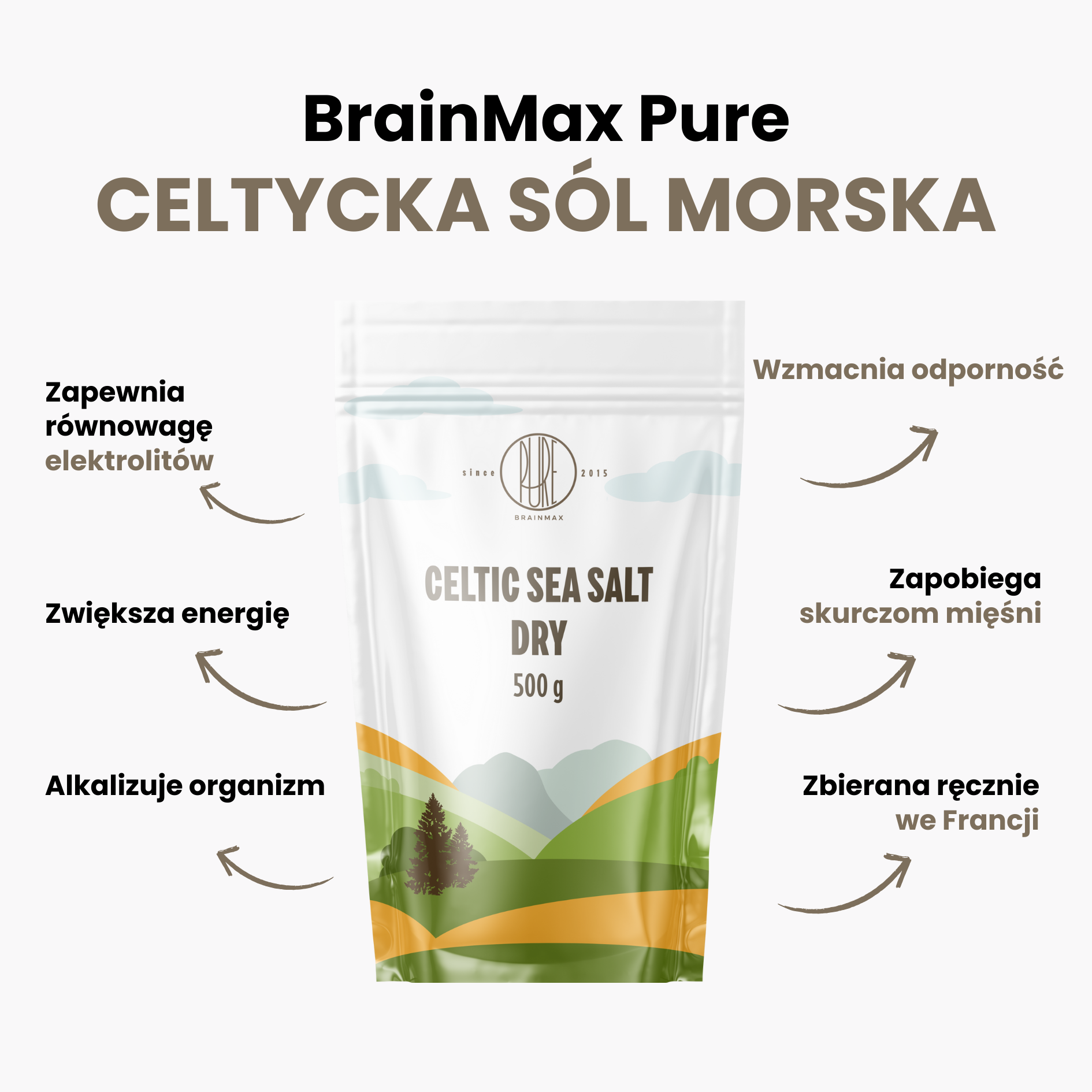 BrainMax Pure Keltská mořská sůl, suchá, 500 g Obrázek