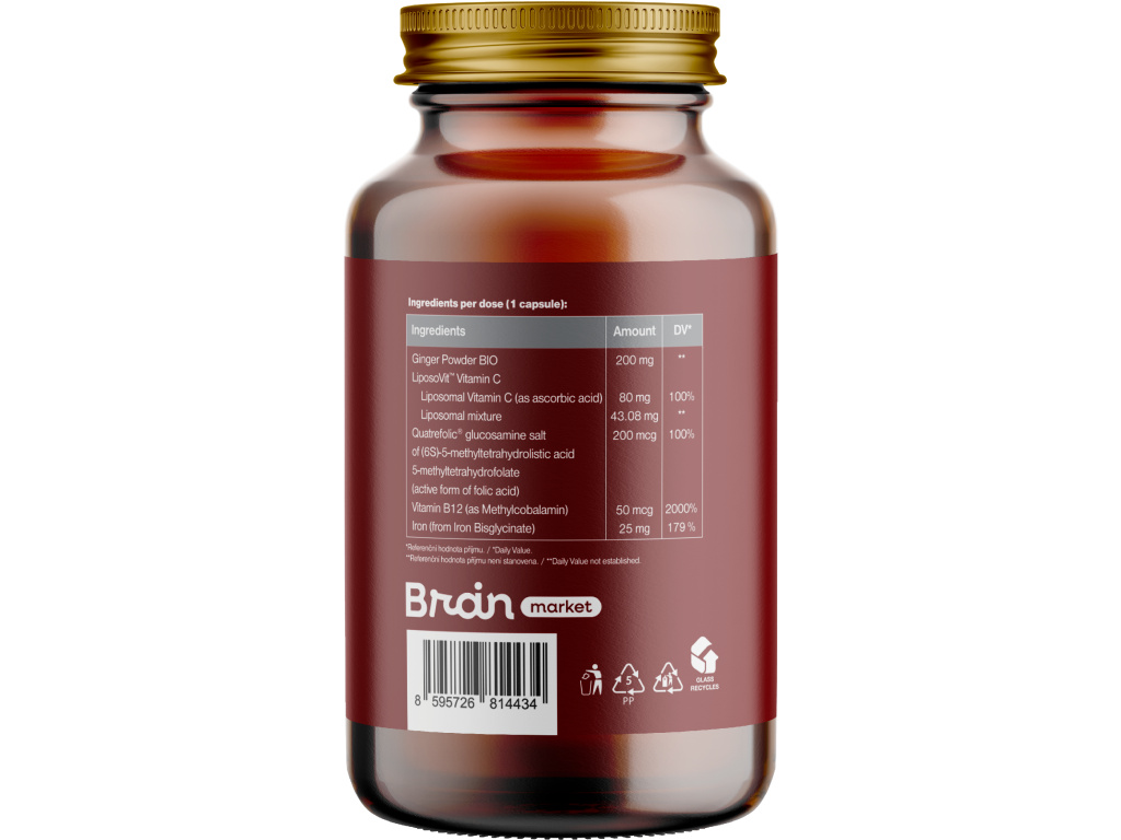 BrainMax Iron Complex, železo bisglycinát, 25 mg, 100 rostlinných kapslí Obrázek