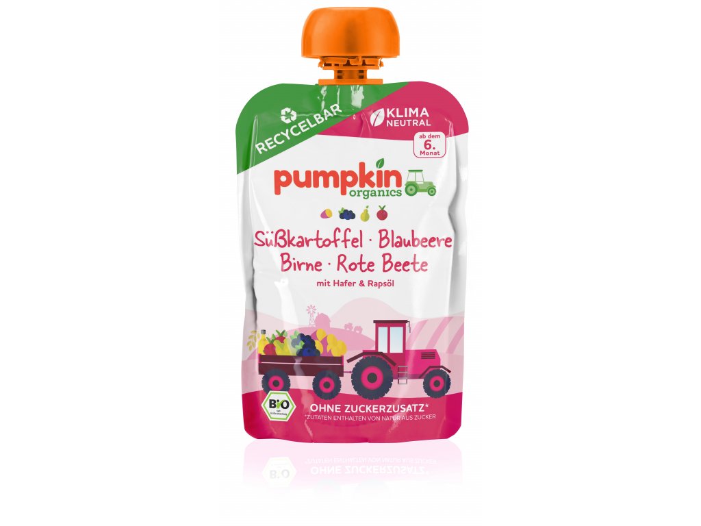 Pumpkin Organics - Zeleninové pyré ze sladkých brambor, řepy, borůvky a oves BIO, 100 g