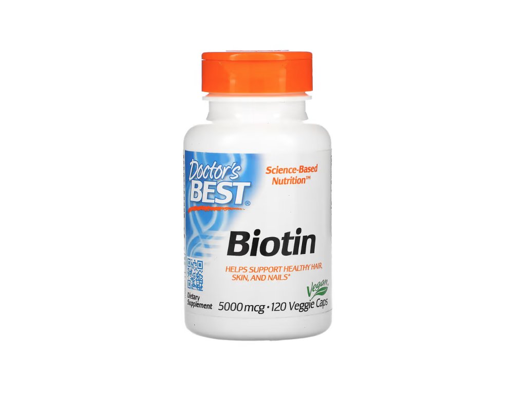 Doctor's Best Biotin, 5000 mcg, 120 rostlinných kapslí