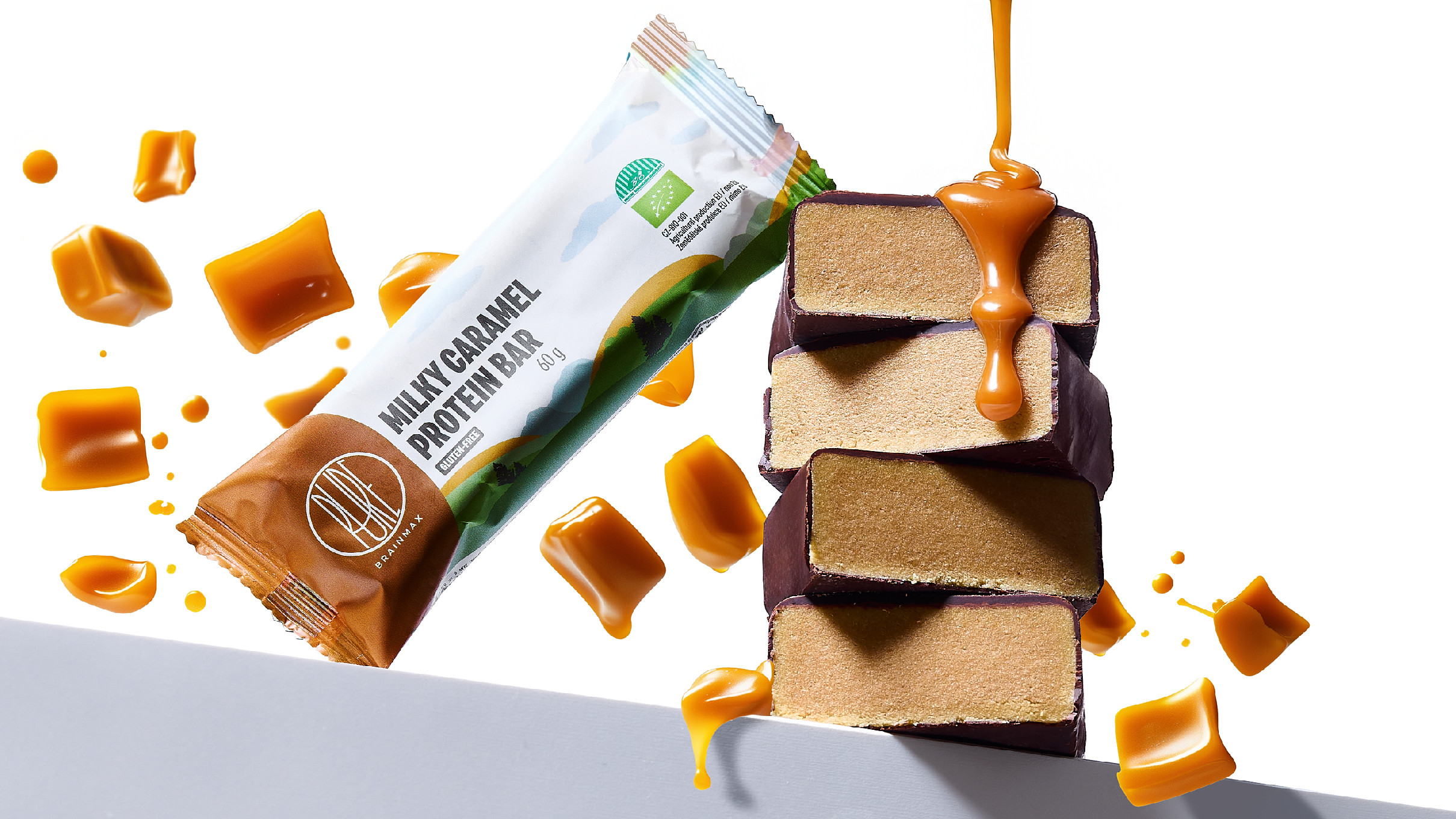 BrainMax Pure Proteinová tyčinka, mléčný karamel, BIO, 60 g Obrázek