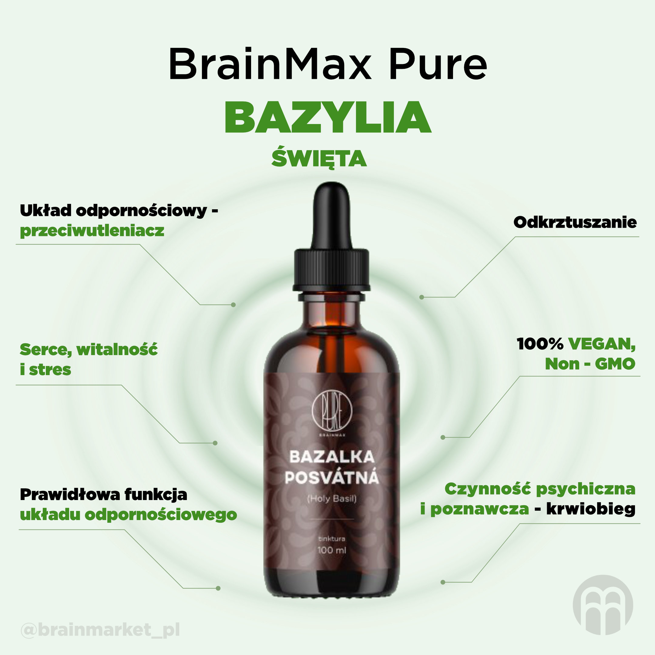 BrainMax Pure Bazalka posvátná, Holy Basil, tinktura 1:5, 100 ml Obrázek