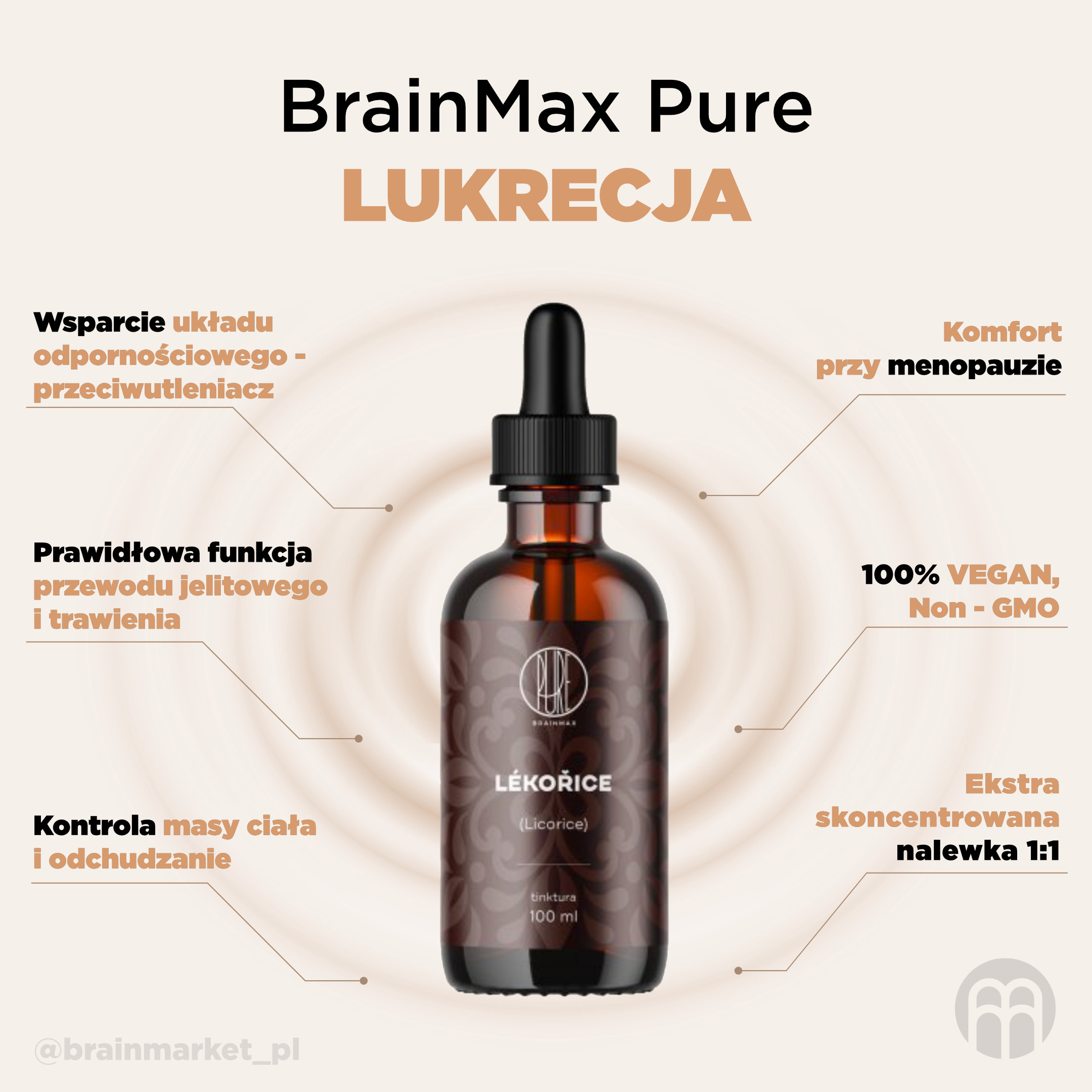 BrainMax Pure Lékořice (Liquorice root), tinktura 1:1, 100 ml Obrázek
