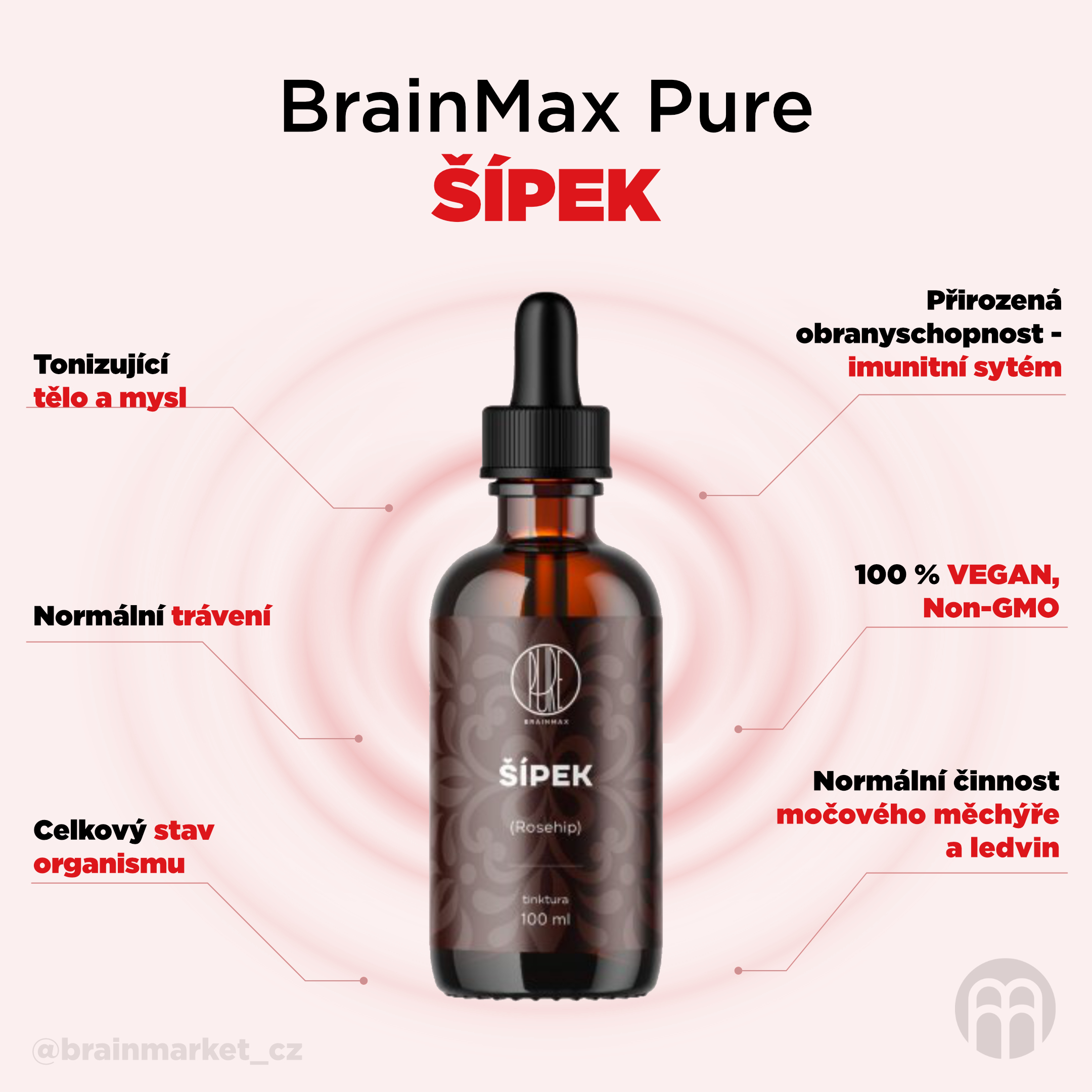 BrainMax Pure Šípek tinktura 1:3, 100 ml Obrázek