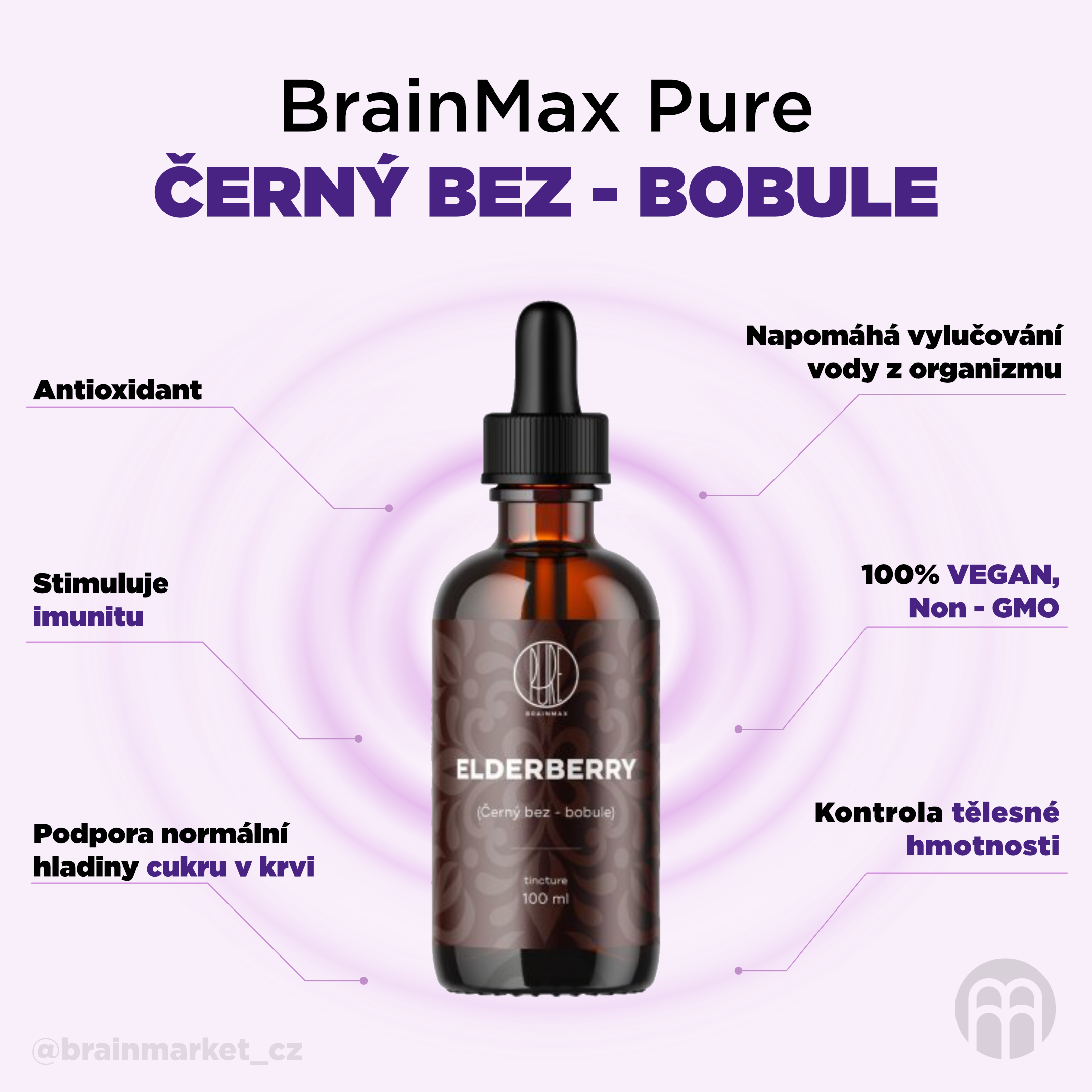 BrainMax Pure Černý bez bobule (Elderberry) tinktura 1:3, 100 ml Obrázek