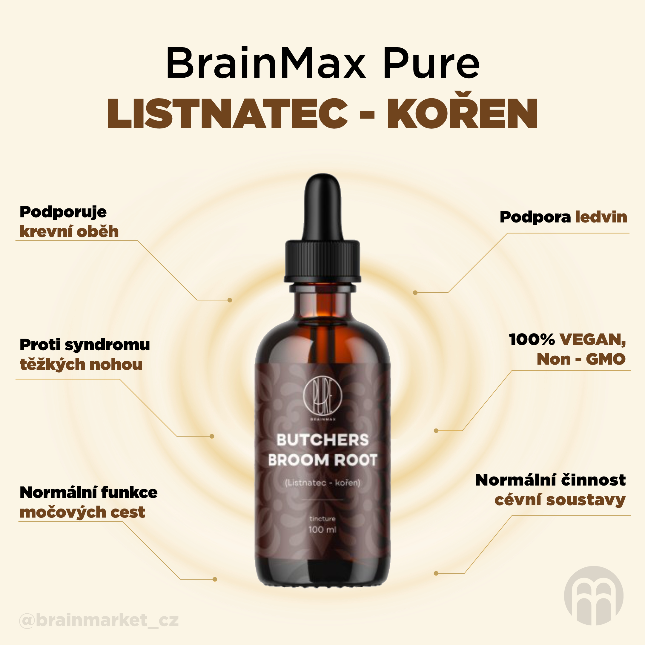 BrainMax Pure Listnatec kořen (Butchers Broom root) tinktura 1:3, 100 ml Obrázek