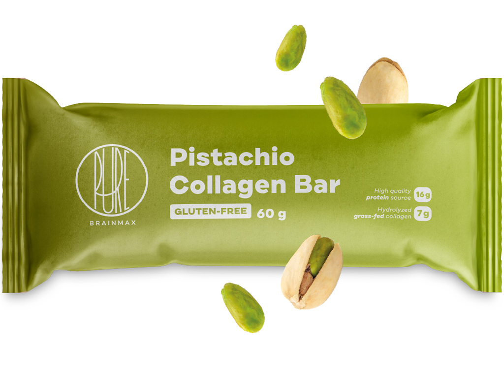 BrainMax Pure Collagen Bar, Pistachio, kolagenová tyčinka, pistácie, 60 g Obrázek