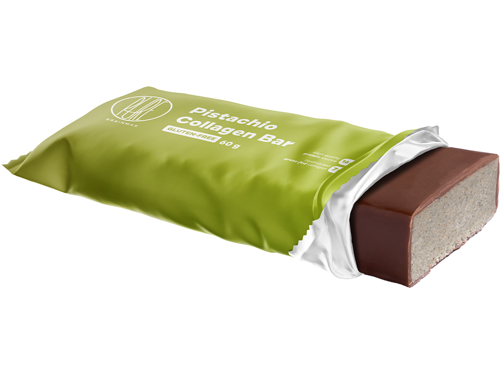 BrainMax Pure Collagen Bar, Pistachio, kolagenová tyčinka, pistácie, 60 g Obrázek