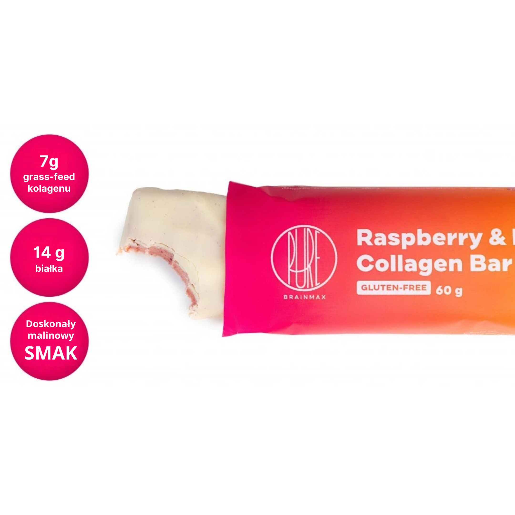 BrainMax Pure Collagen Bar, Raspberry & Lemon, kolagenová tyčinka malina & citron, 60 g Obrázek